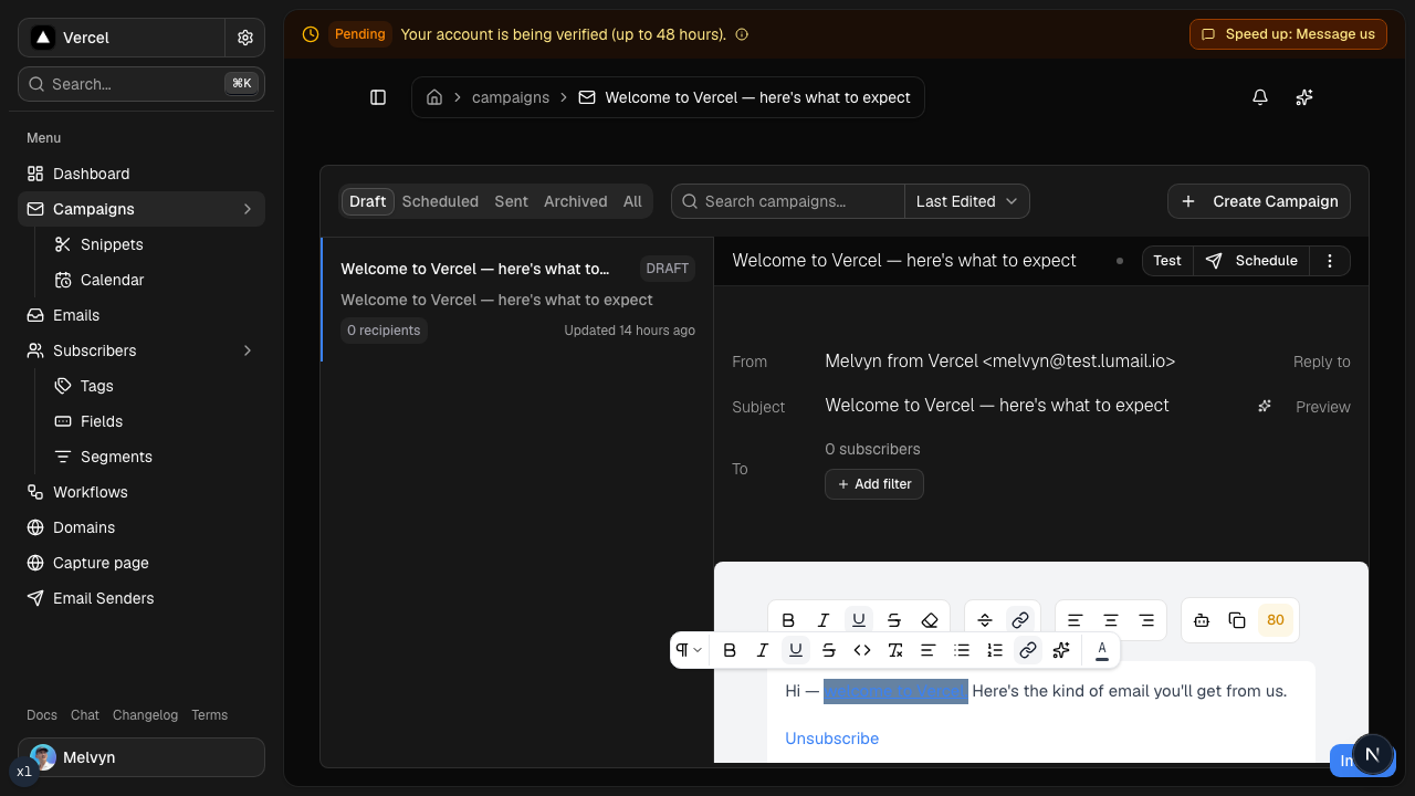 Linked text using a tag action URL in the editor
